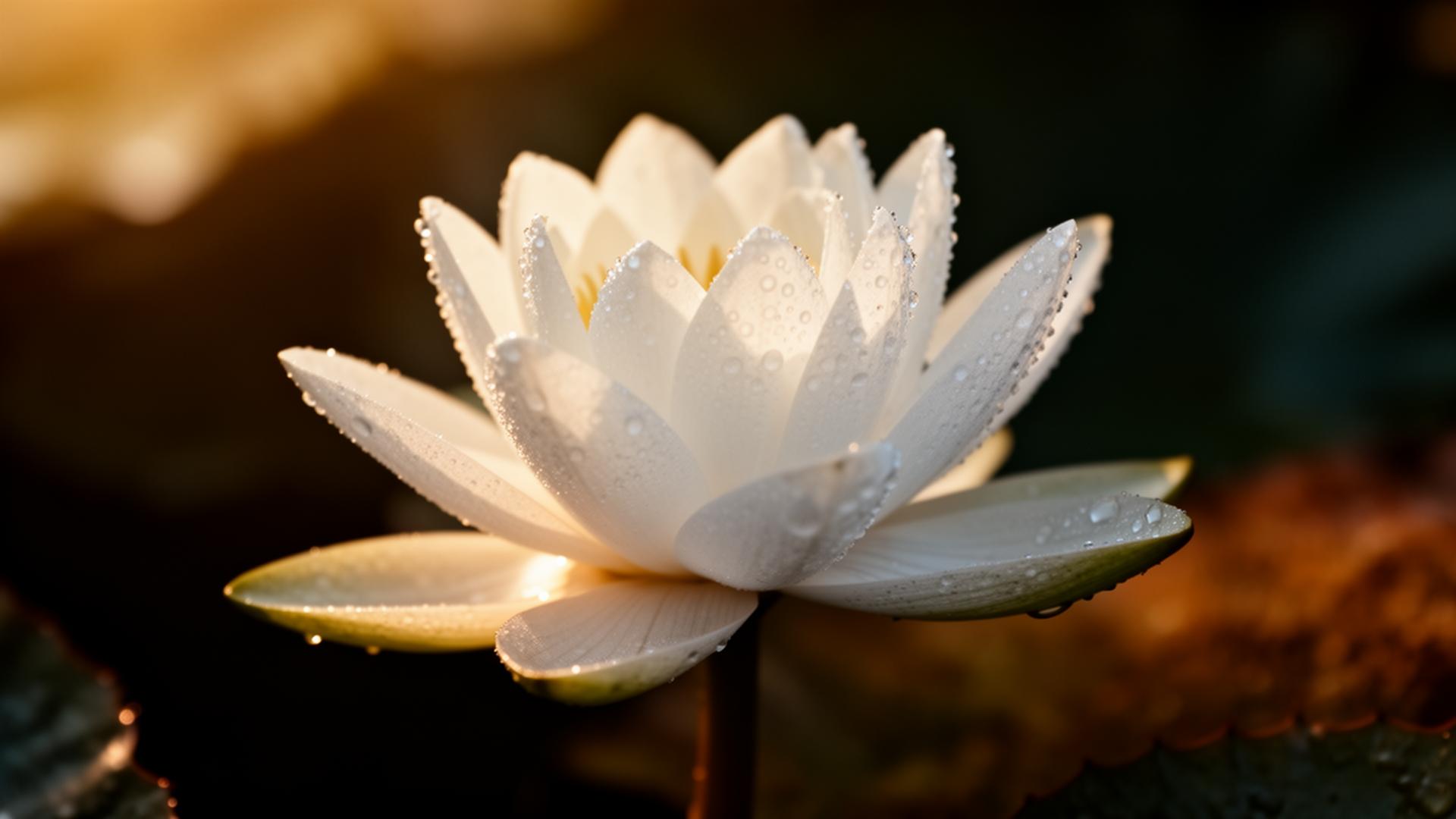 White lotus flower at golden hour